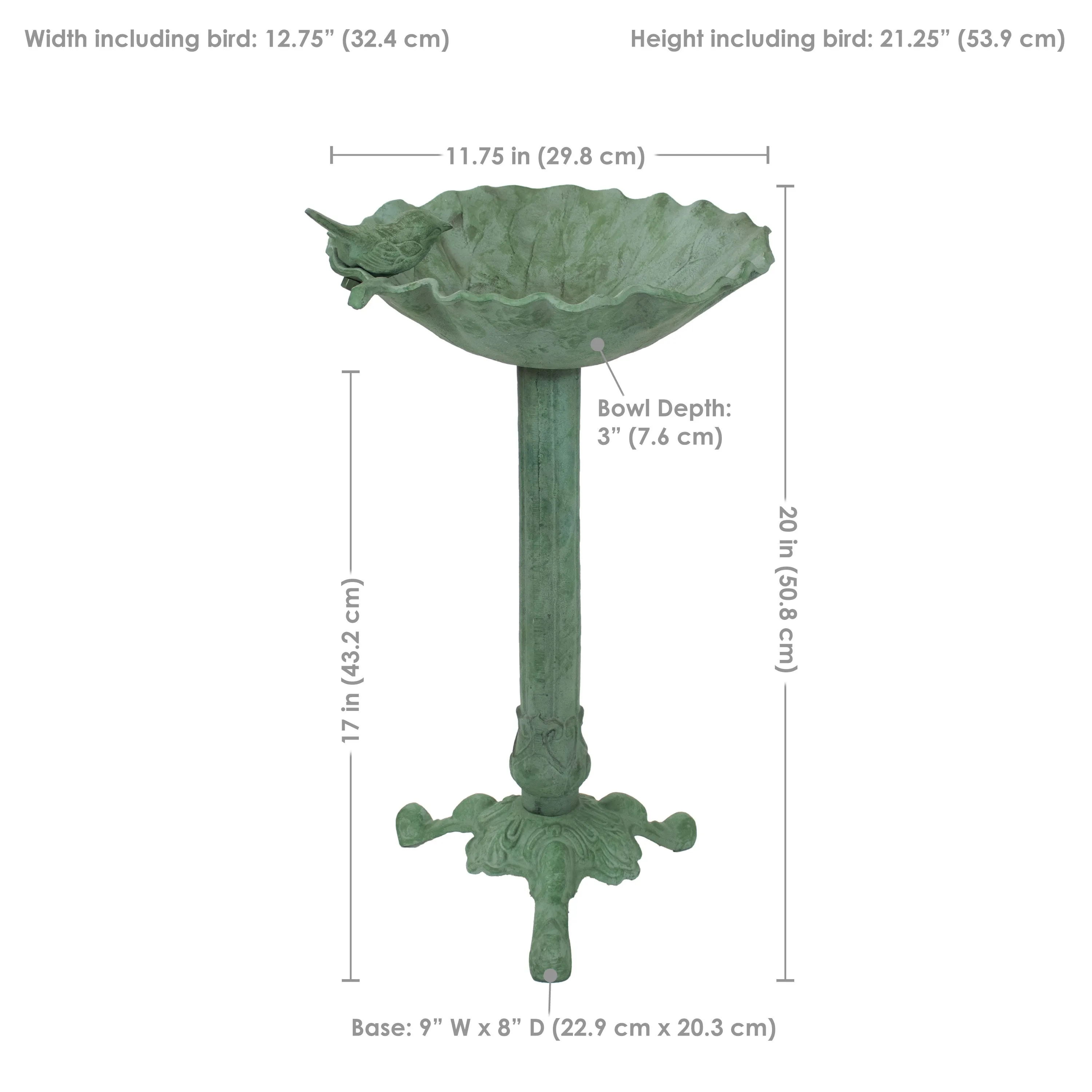 Sunnydaze Autumnal Leaf Metal Bird Bath - Green Patina - 11.75"