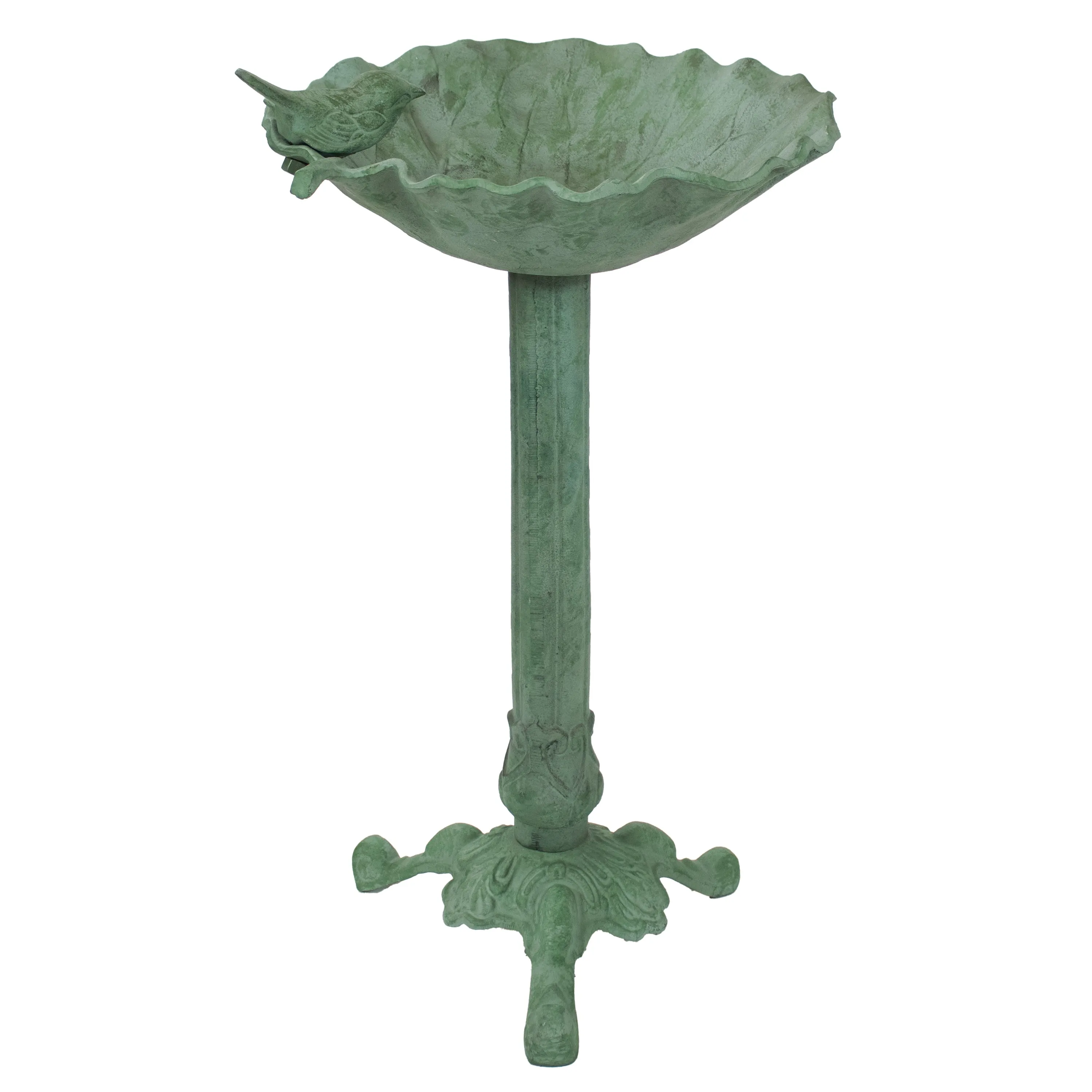 Sunnydaze Autumnal Leaf Metal Bird Bath - Green Patina - 11.75"