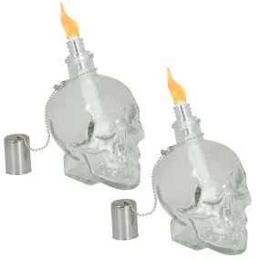 Sunnydaze Grinning Skull Glass Tabletop Torches