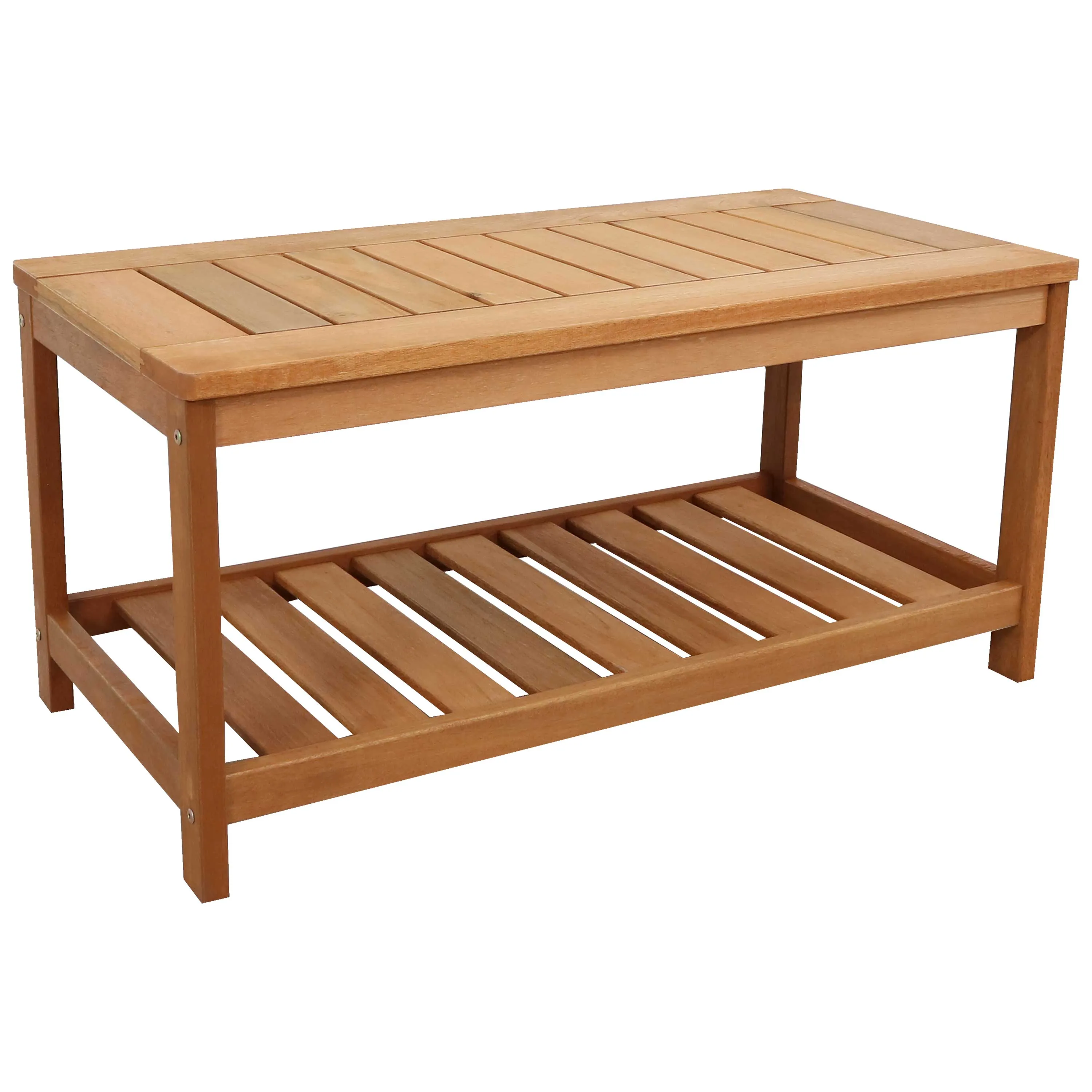 Sunnydaze Meranti Wood Outdoor Coffee Table with Teak Oil Finish - 35"