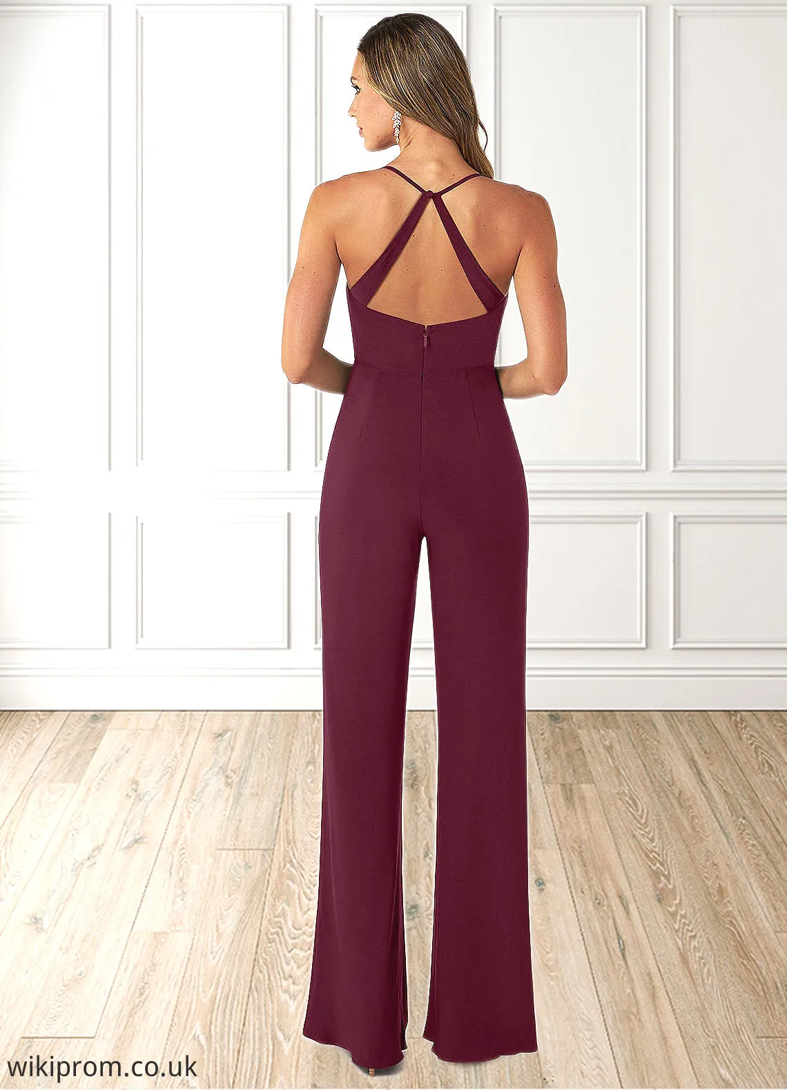 Suzanne Pleated Luxe Knit Jumpsuit with Pockets Cabernet SWKP0019791