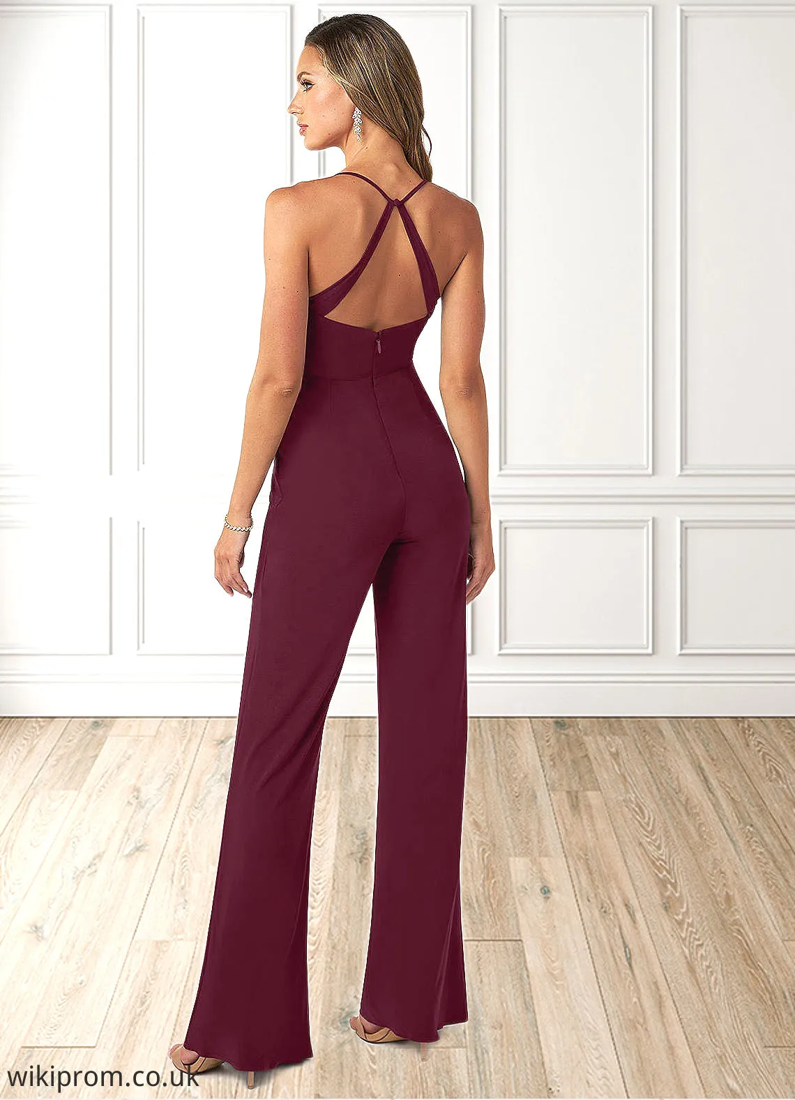 Suzanne Pleated Luxe Knit Jumpsuit with Pockets Cabernet SWKP0019791