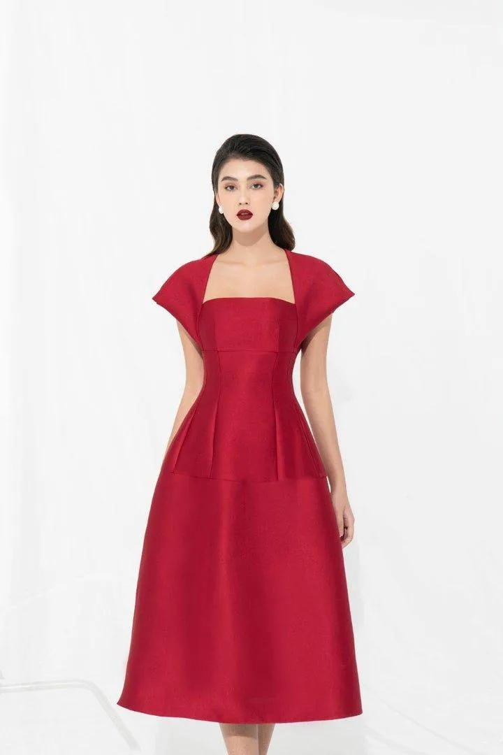 Taffeta Dress with Cape Sleeves-GAYE