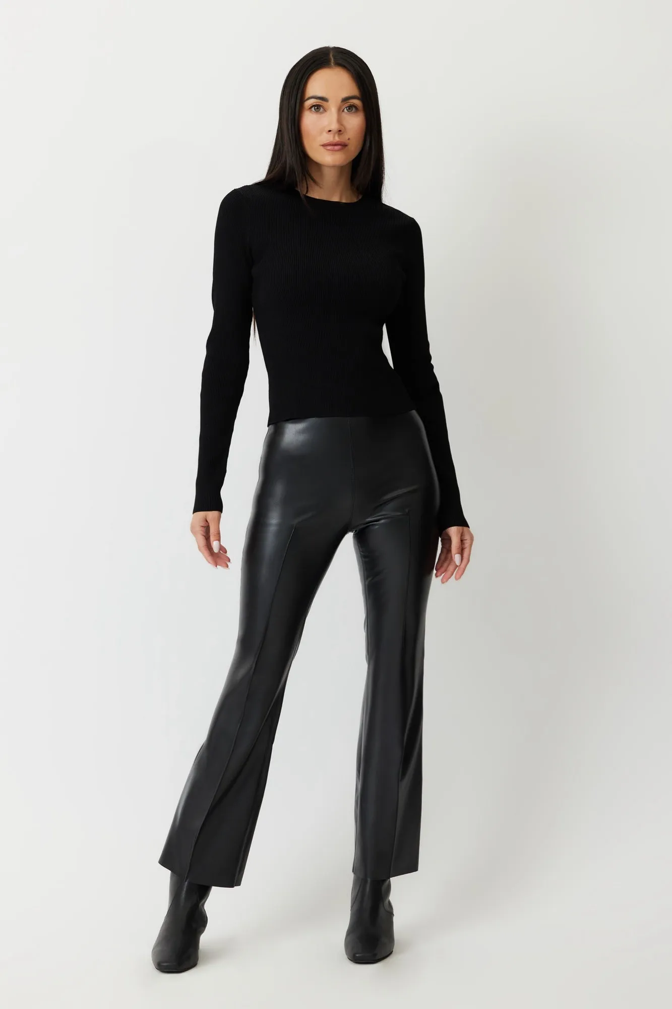 The Porterfield - Black Ethical Leather Cropped Flare Pants