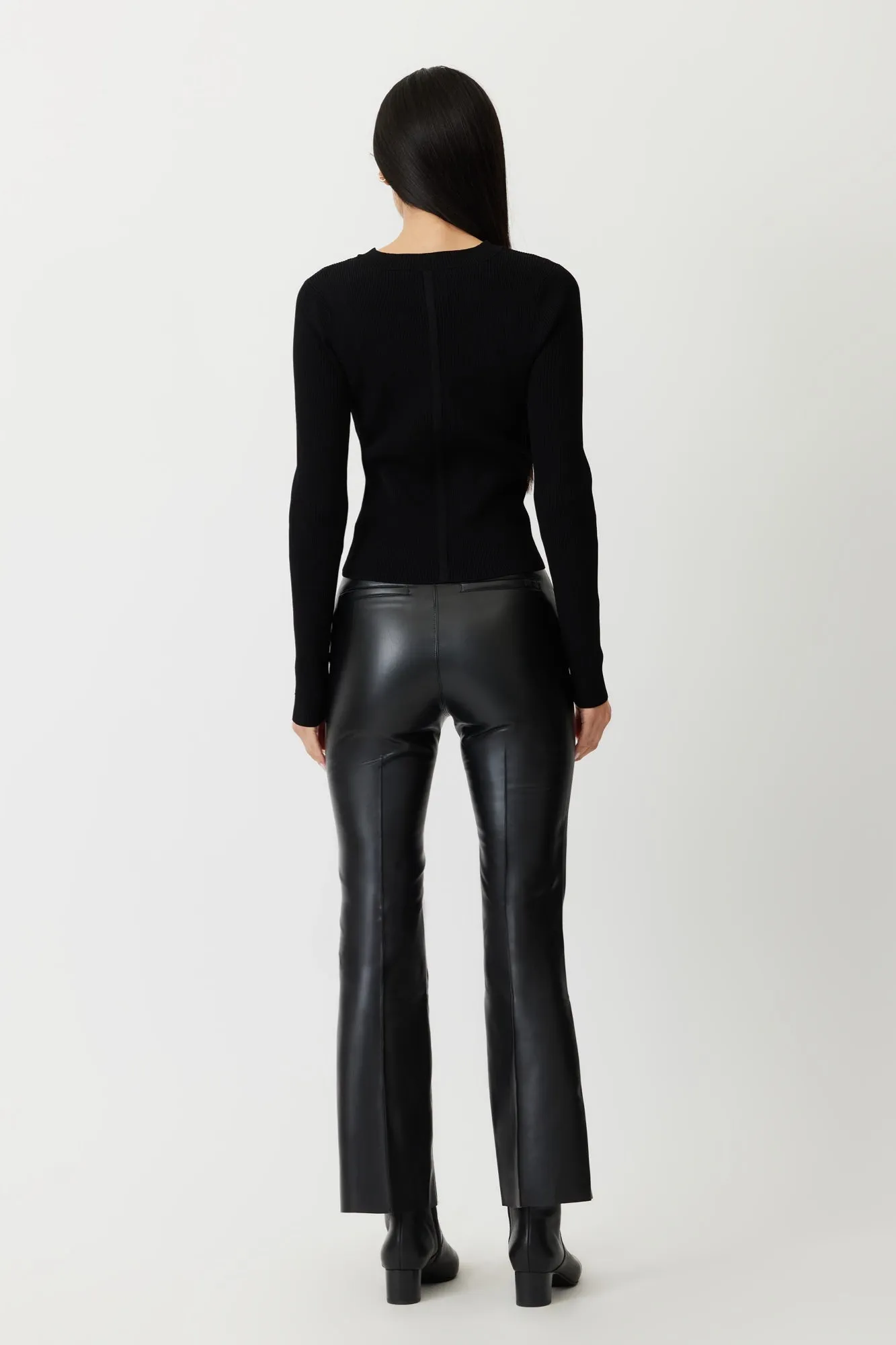 The Porterfield - Black Ethical Leather Cropped Flare Pants