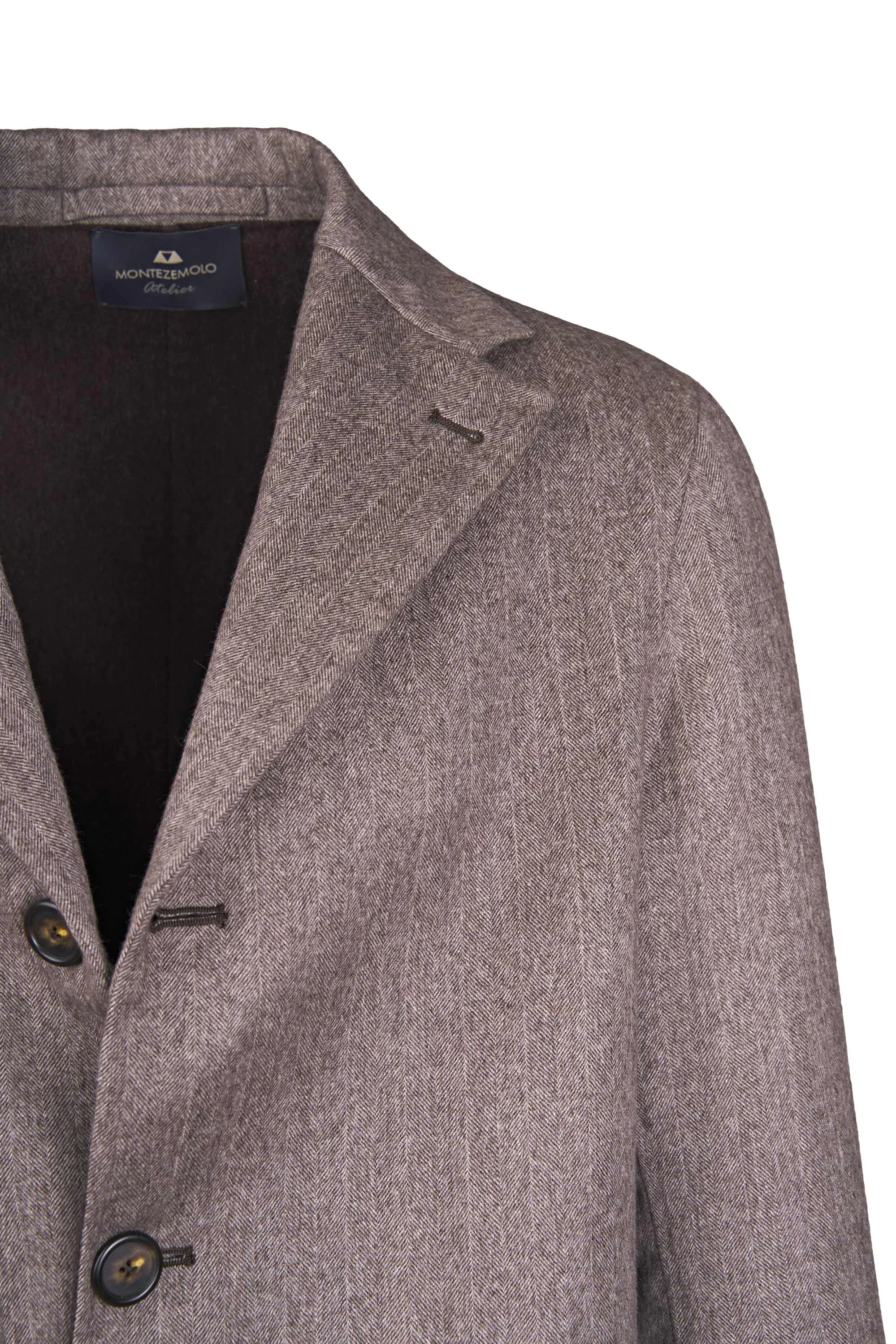 Unlined Herringbone Pure Cashmere Coat