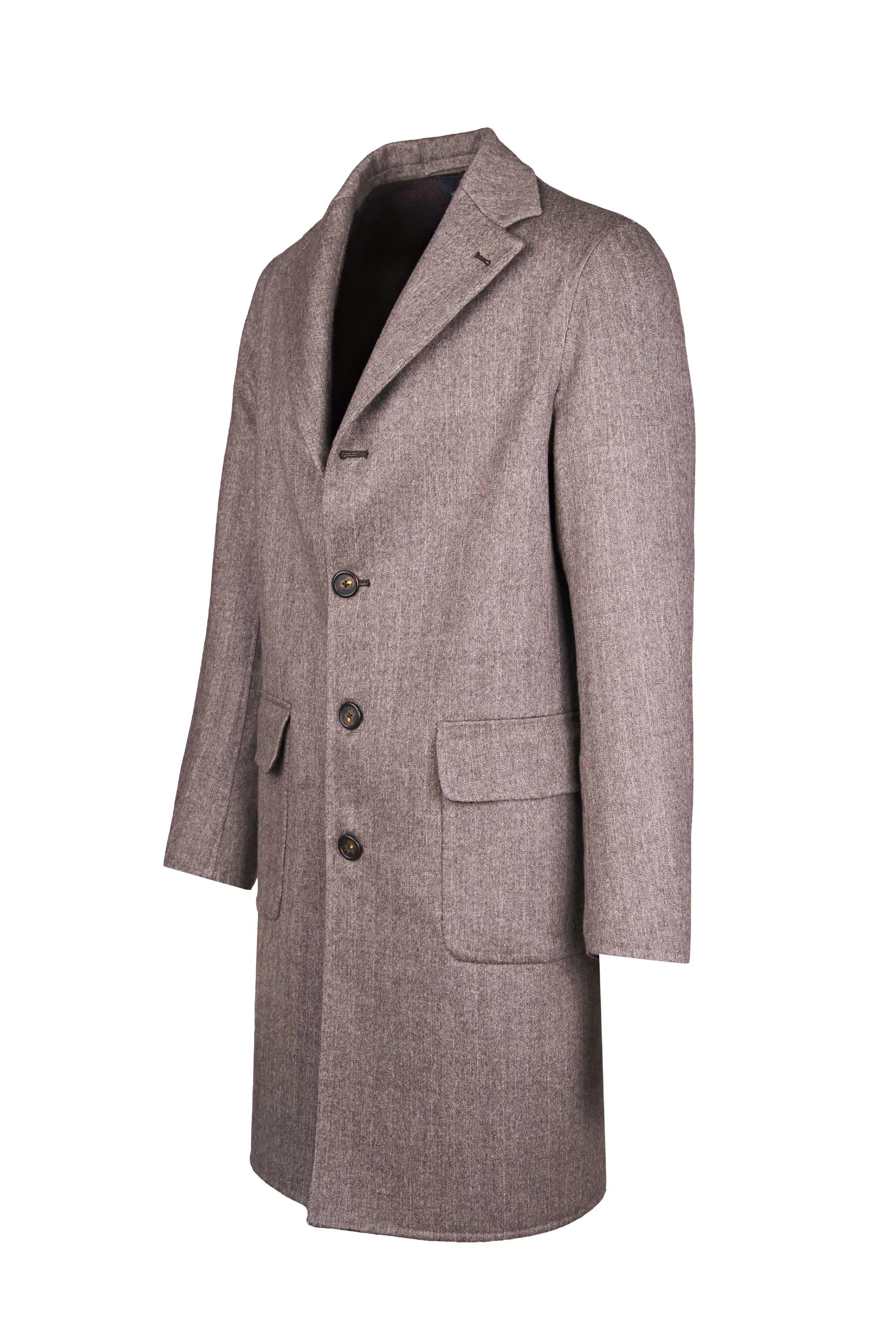 Unlined Herringbone Pure Cashmere Coat