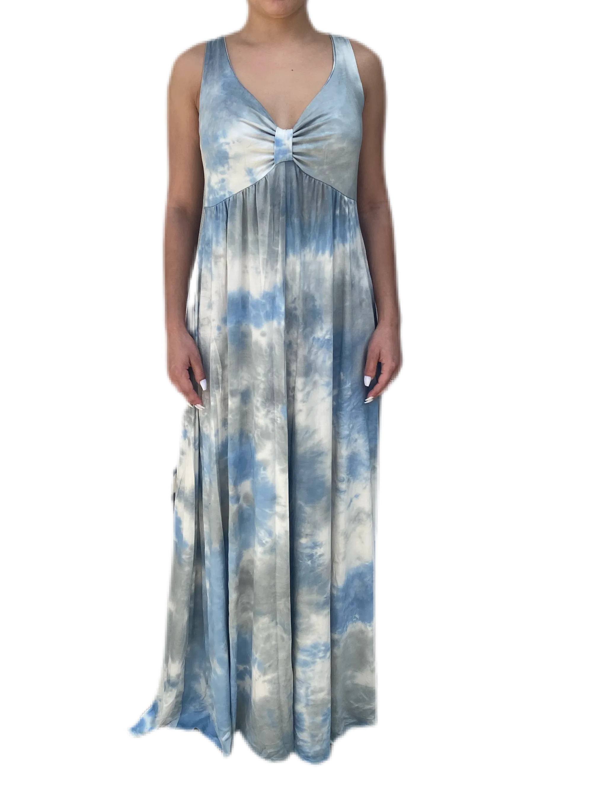 V neck maxi dress  in our squid ink  tie dye Jersey