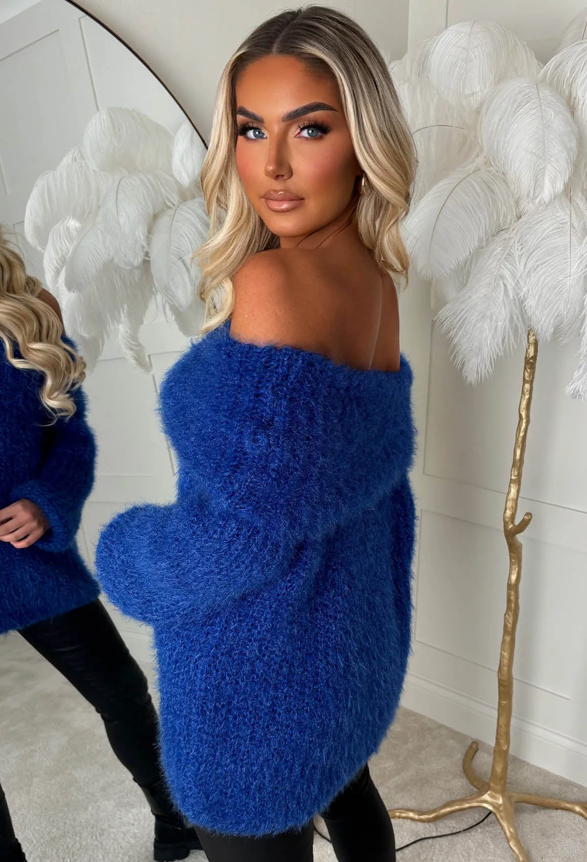 Very Cutesy Cobalt Ultra Soft Off The Shoulder Jumper