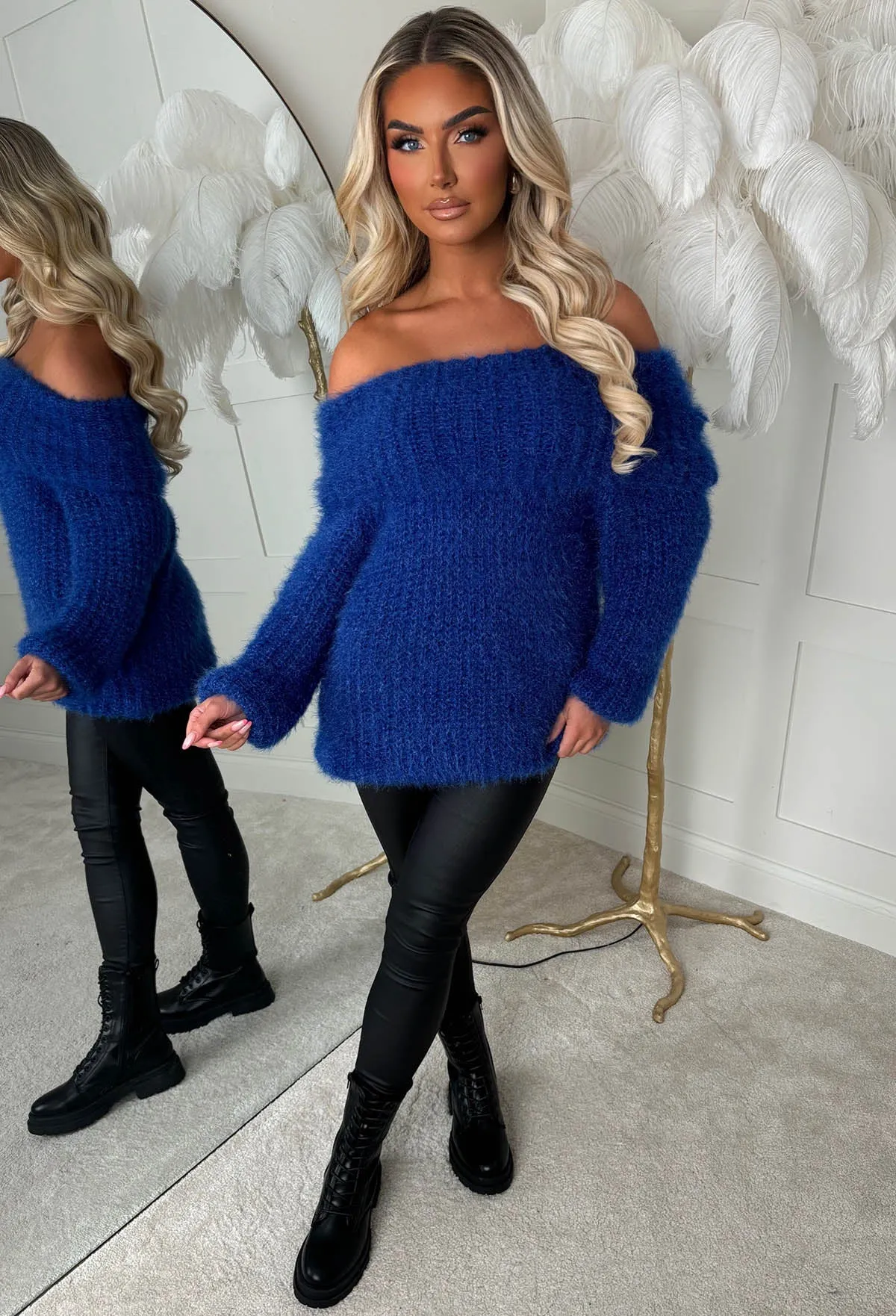 Very Cutesy Cobalt Ultra Soft Off The Shoulder Jumper