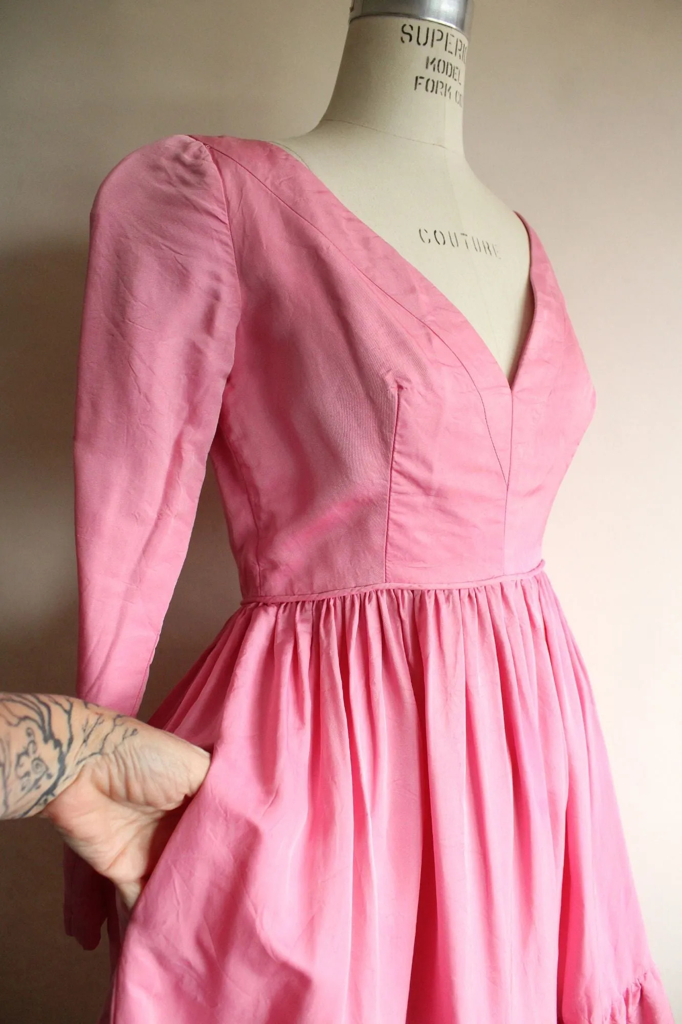 Vintage 1960s Modern Couture Original Pink Fit and Flare Dress with pockets