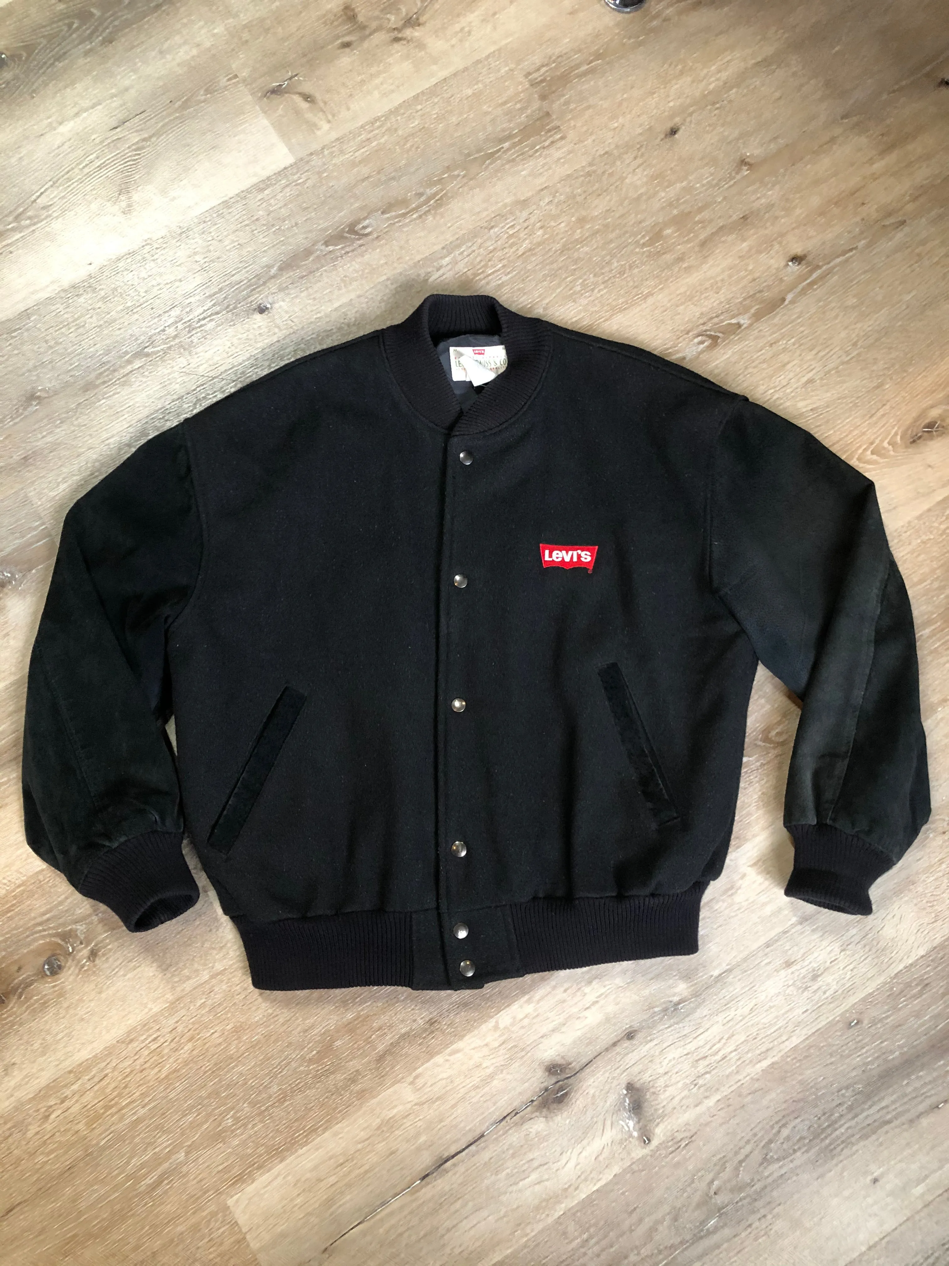 Vintage 1990's Levi’s Black Wool Varsity Jacket, Made in Canada