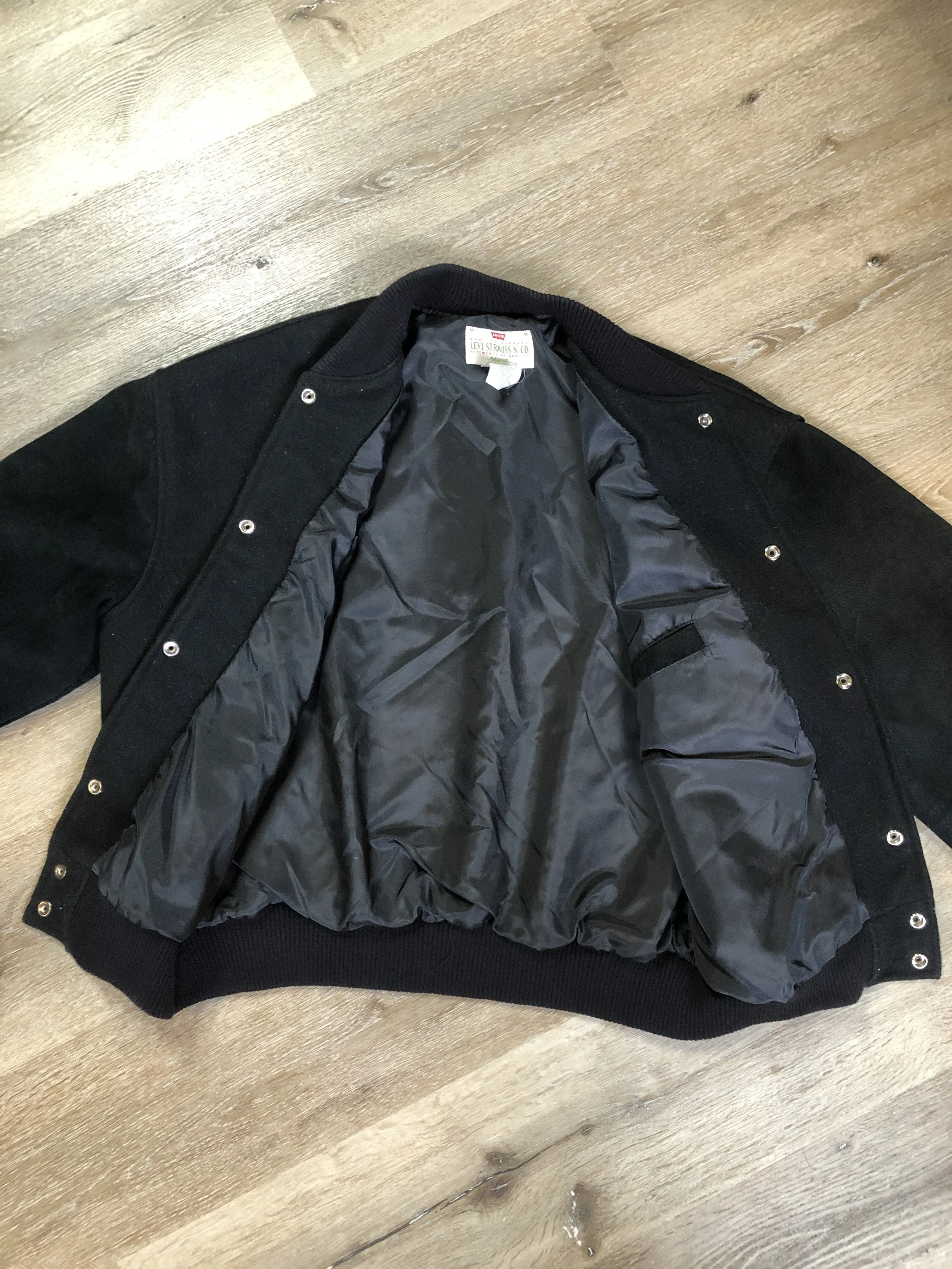 Vintage 1990's Levi’s Black Wool Varsity Jacket, Made in Canada