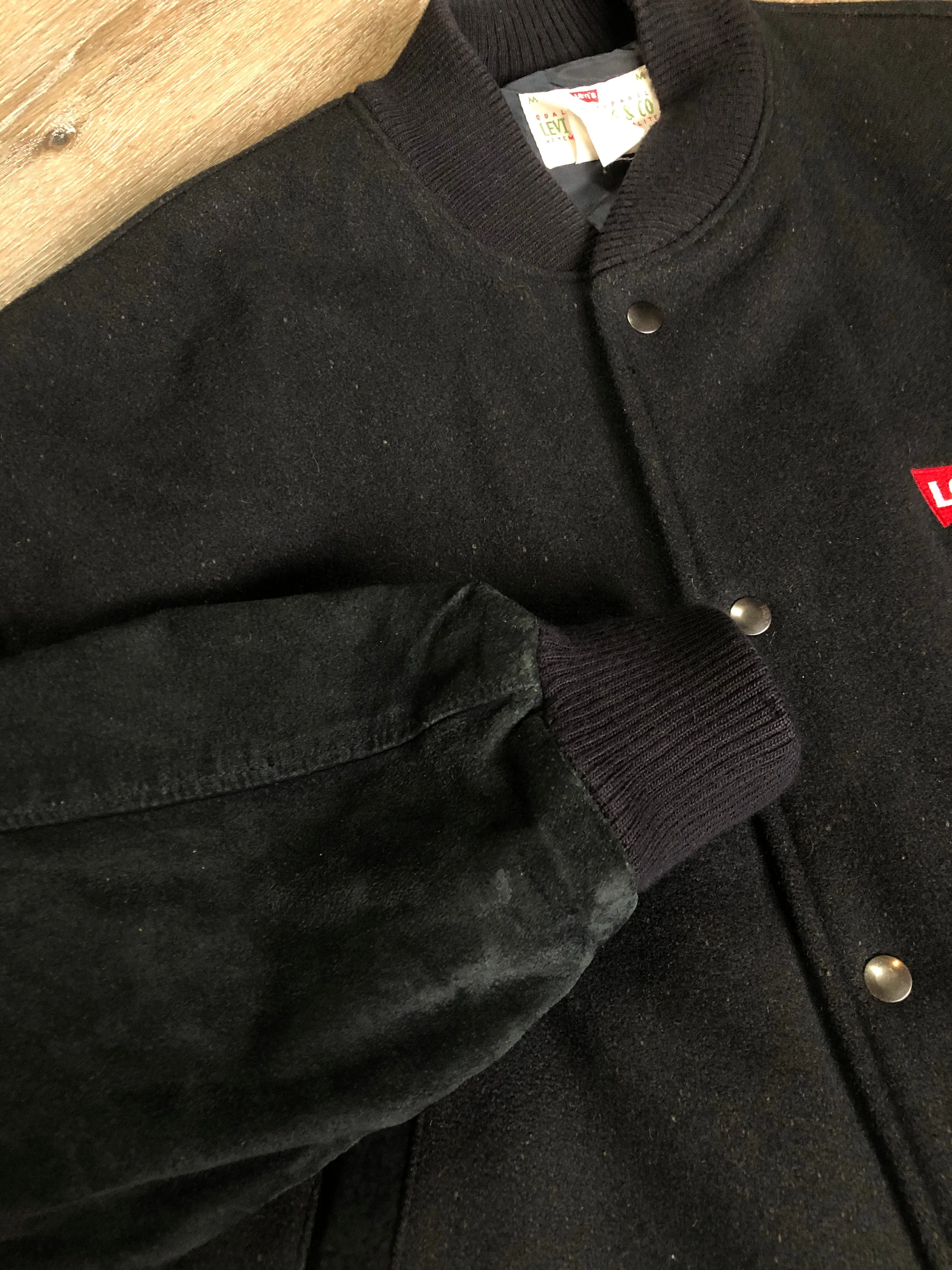 Vintage 1990's Levi’s Black Wool Varsity Jacket, Made in Canada