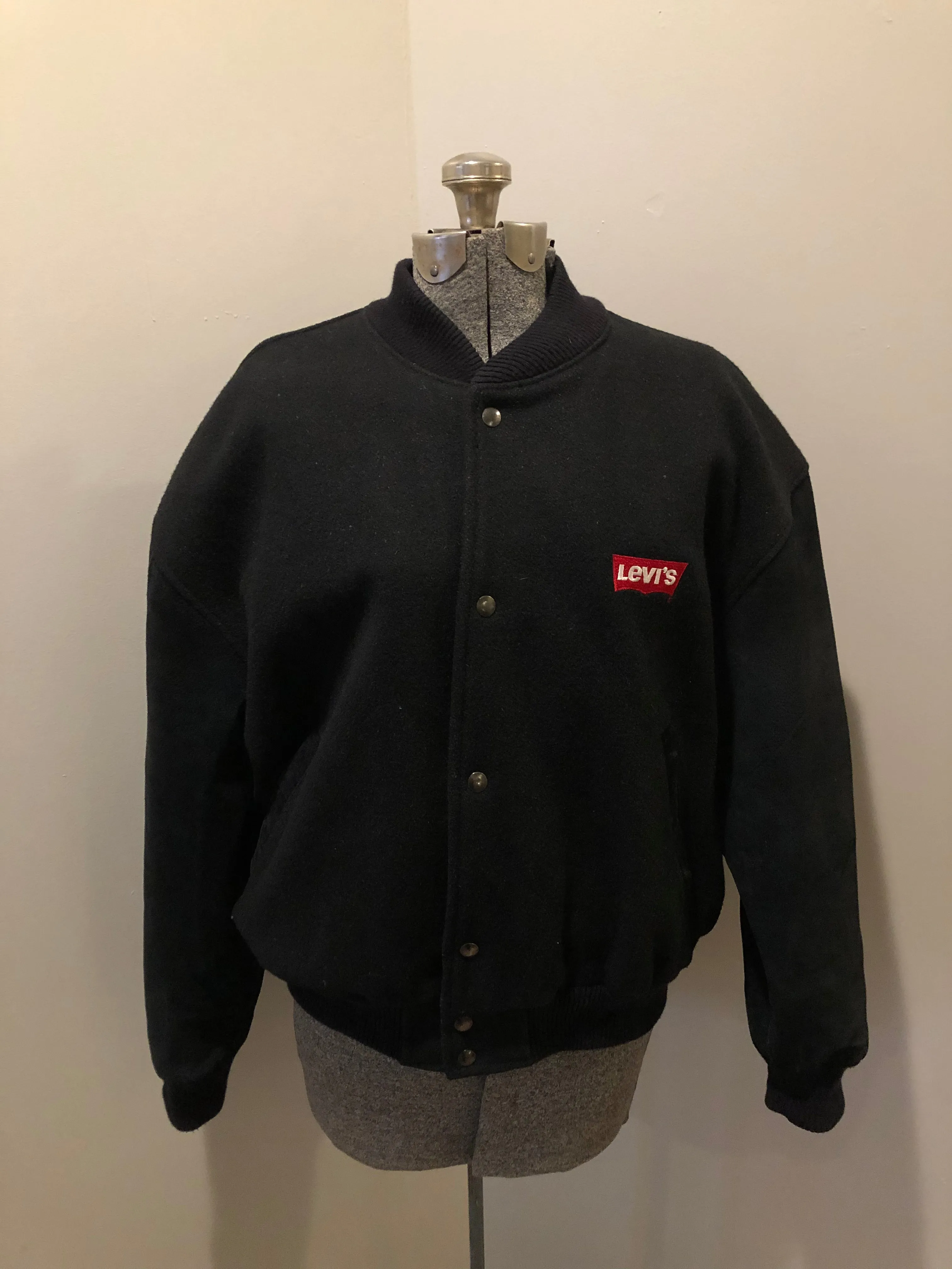 Vintage 1990's Levi’s Black Wool Varsity Jacket, Made in Canada