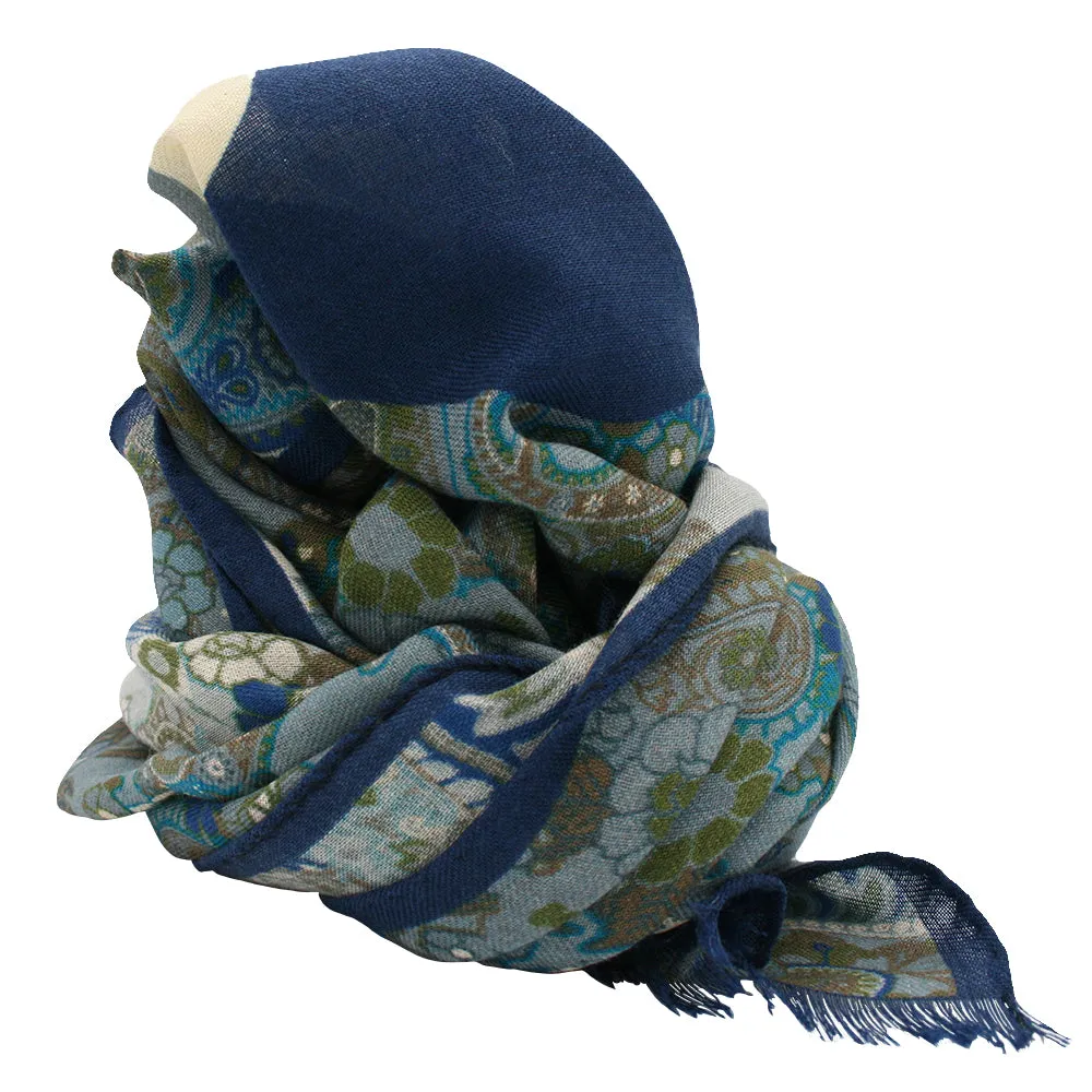 Vintage grey scarf with paisley super soft  -MADRID