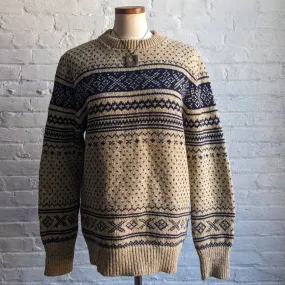 Vintage Knit Wool Grandpa Sweater Minimalist Fairisle Oversize Neutral Fisherman