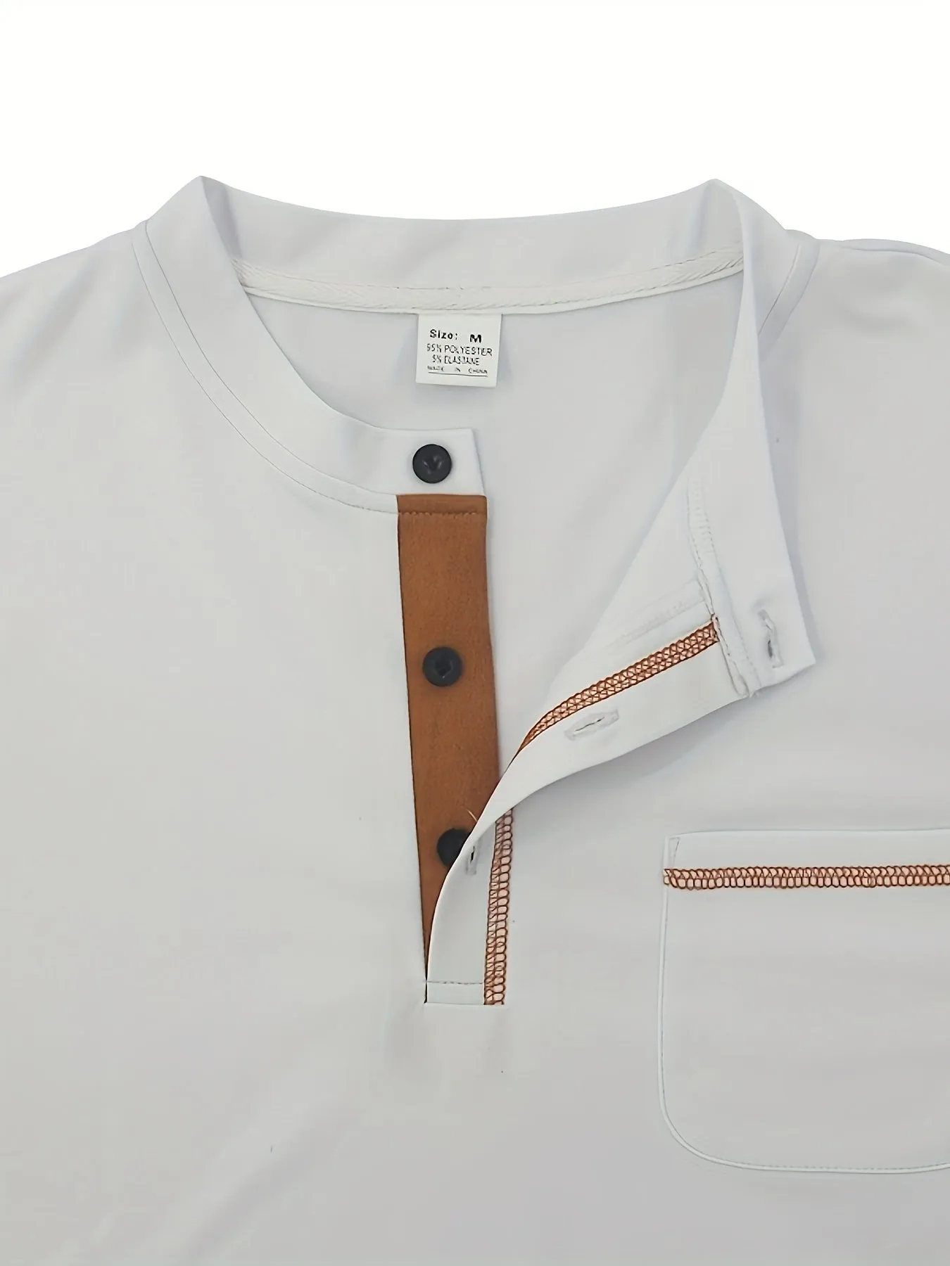 WarmMan - Heren Lange Mouw Henley Shirt met Borstzak en Contrasterende Stiksels