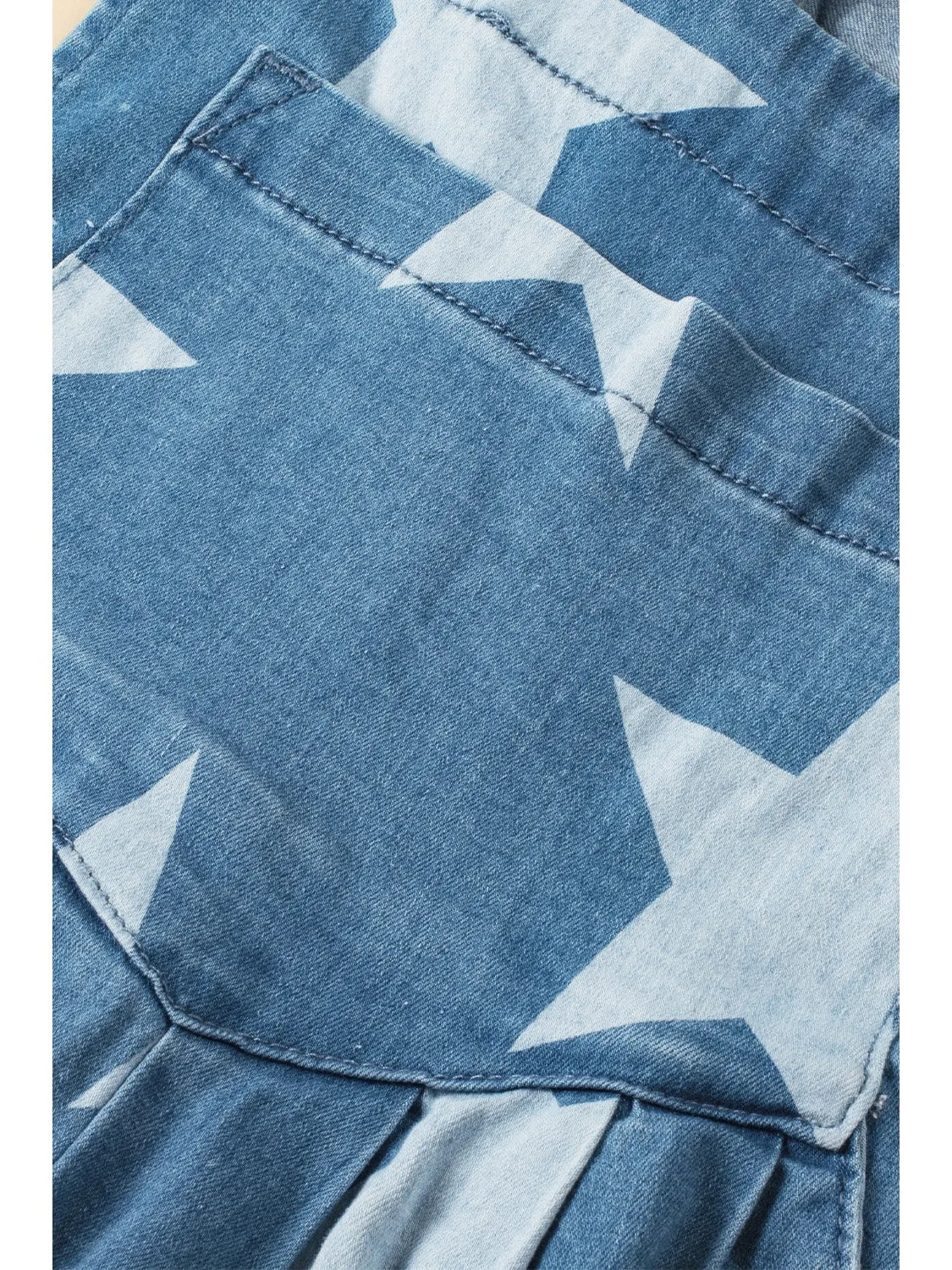 White Star Print Button Strap Pleated Wide Leg Denim Overall