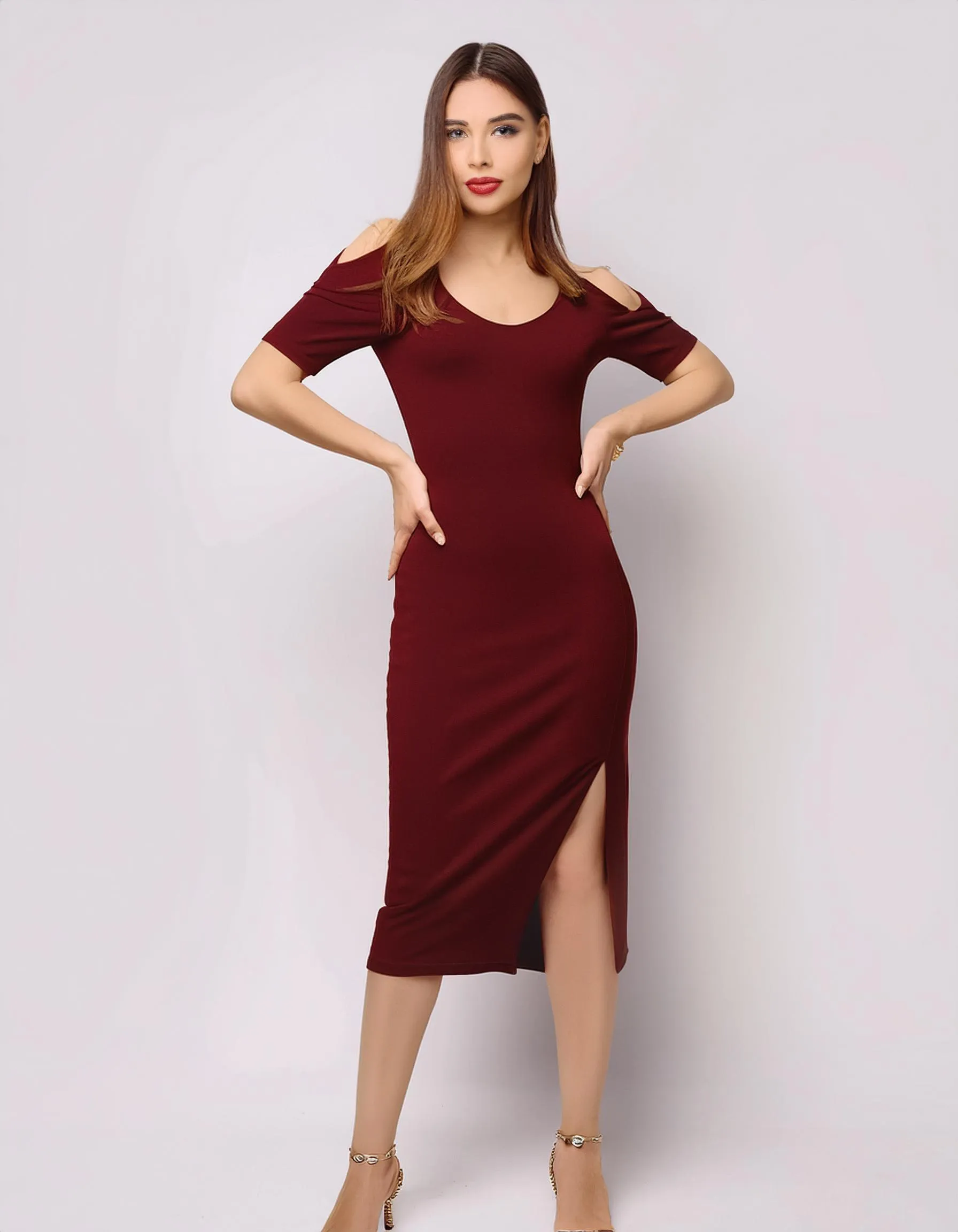 Wine Charm Off-Shoulder Bodycon Dress