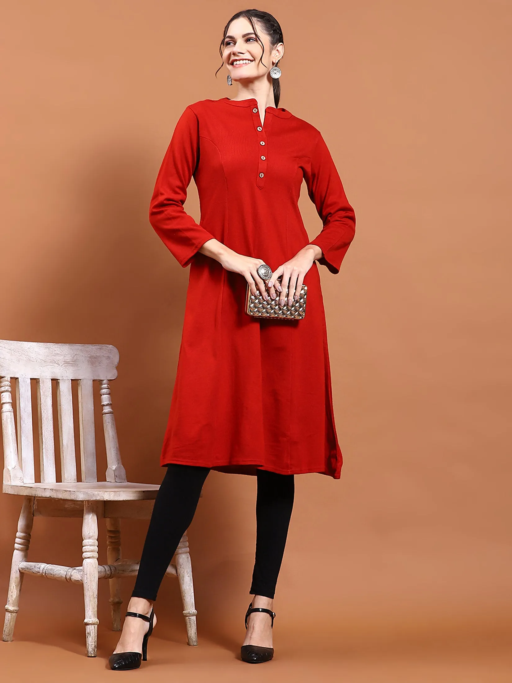 Winter Women Red Solid Kurta