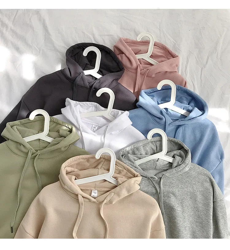 Wjczt Woman's Sweatshirts Solid 12 Colors Korean Female Hooded Pullovers Cotton Thicken Warm Oversized Hoodies Women # Hoodie # Women Hoodie