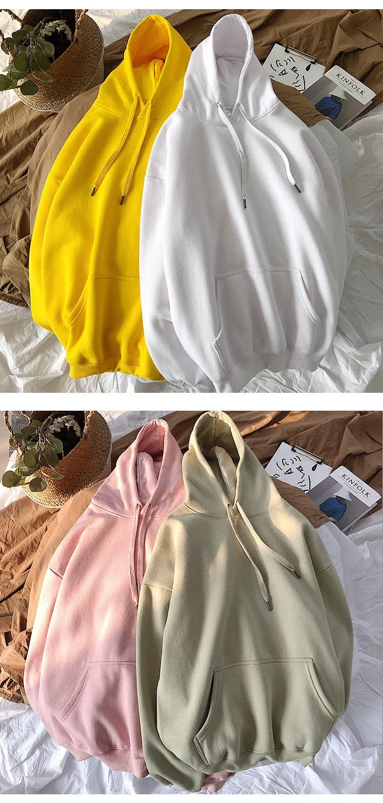 Wjczt Woman's Sweatshirts Solid 12 Colors Korean Female Hooded Pullovers Cotton Thicken Warm Oversized Hoodies Women # Hoodie # Women Hoodie