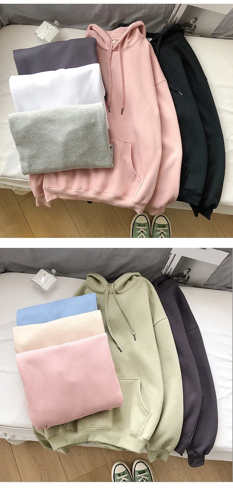 Wjczt Woman's Sweatshirts Solid 12 Colors Korean Female Hooded Pullovers Cotton Thicken Warm Oversized Hoodies Women # Hoodie # Women Hoodie