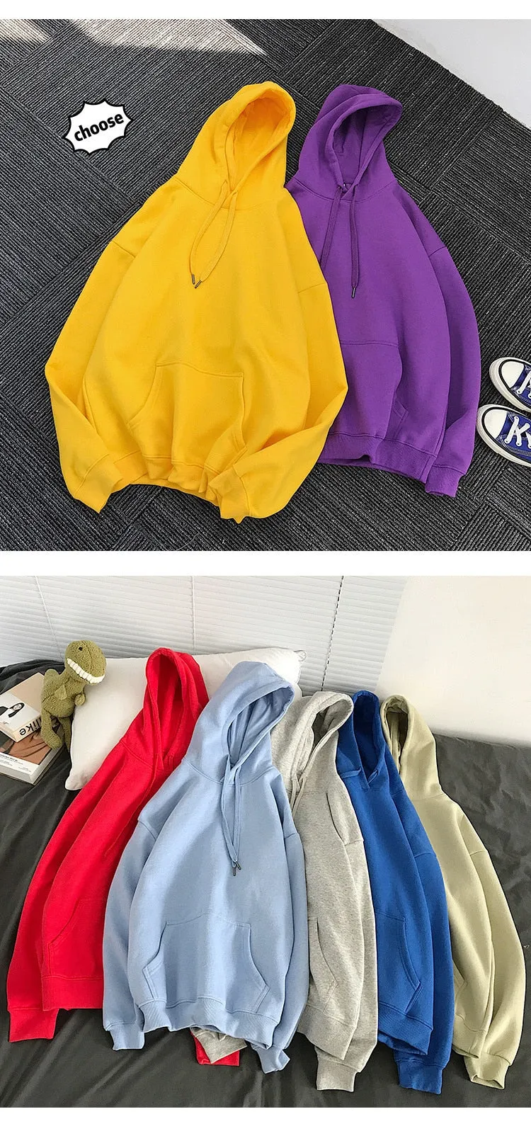 Wjczt Woman's Sweatshirts Solid 12 Colors Korean Female Hooded Pullovers Cotton Thicken Warm Oversized Hoodies Women # Hoodie # Women Hoodie