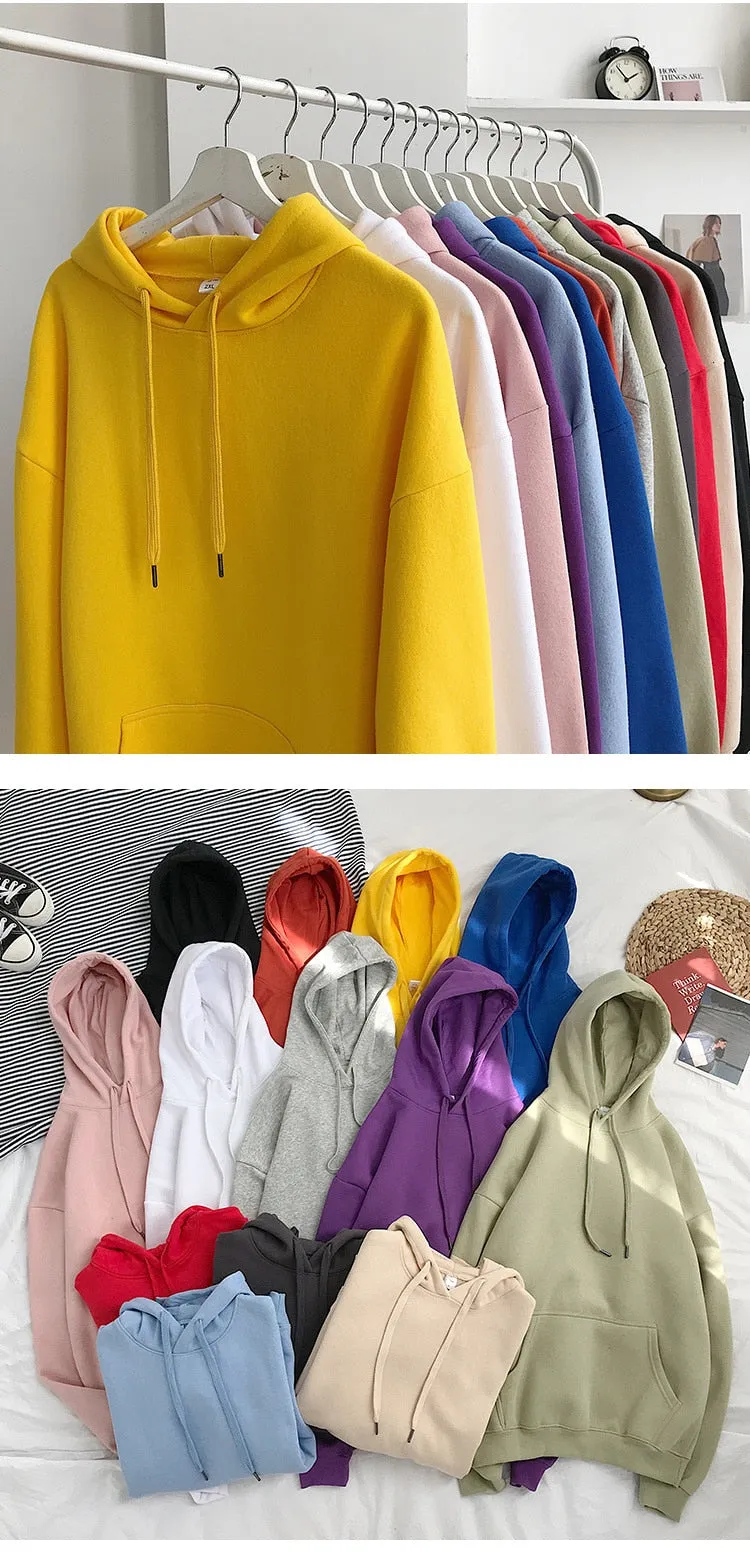 Wjczt Woman's Sweatshirts Solid 12 Colors Korean Female Hooded Pullovers Cotton Thicken Warm Oversized Hoodies Women # Hoodie # Women Hoodie