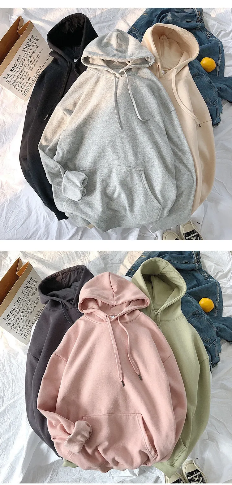 Wjczt Woman's Sweatshirts Solid 12 Colors Korean Female Hooded Pullovers Cotton Thicken Warm Oversized Hoodies Women # Hoodie # Women Hoodie