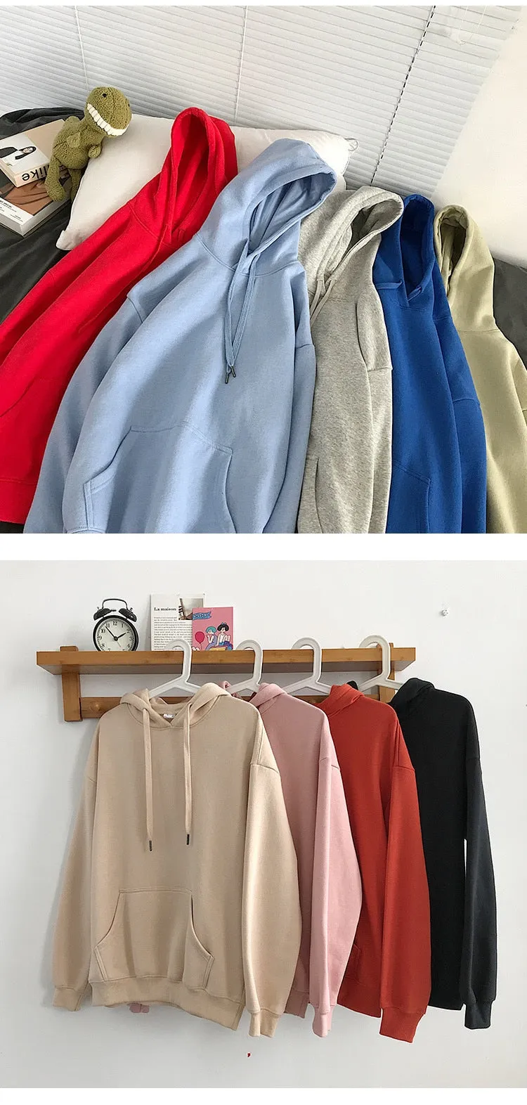 Wjczt Woman's Sweatshirts Solid 12 Colors Korean Female Hooded Pullovers Cotton Thicken Warm Oversized Hoodies Women # Hoodie # Women Hoodie