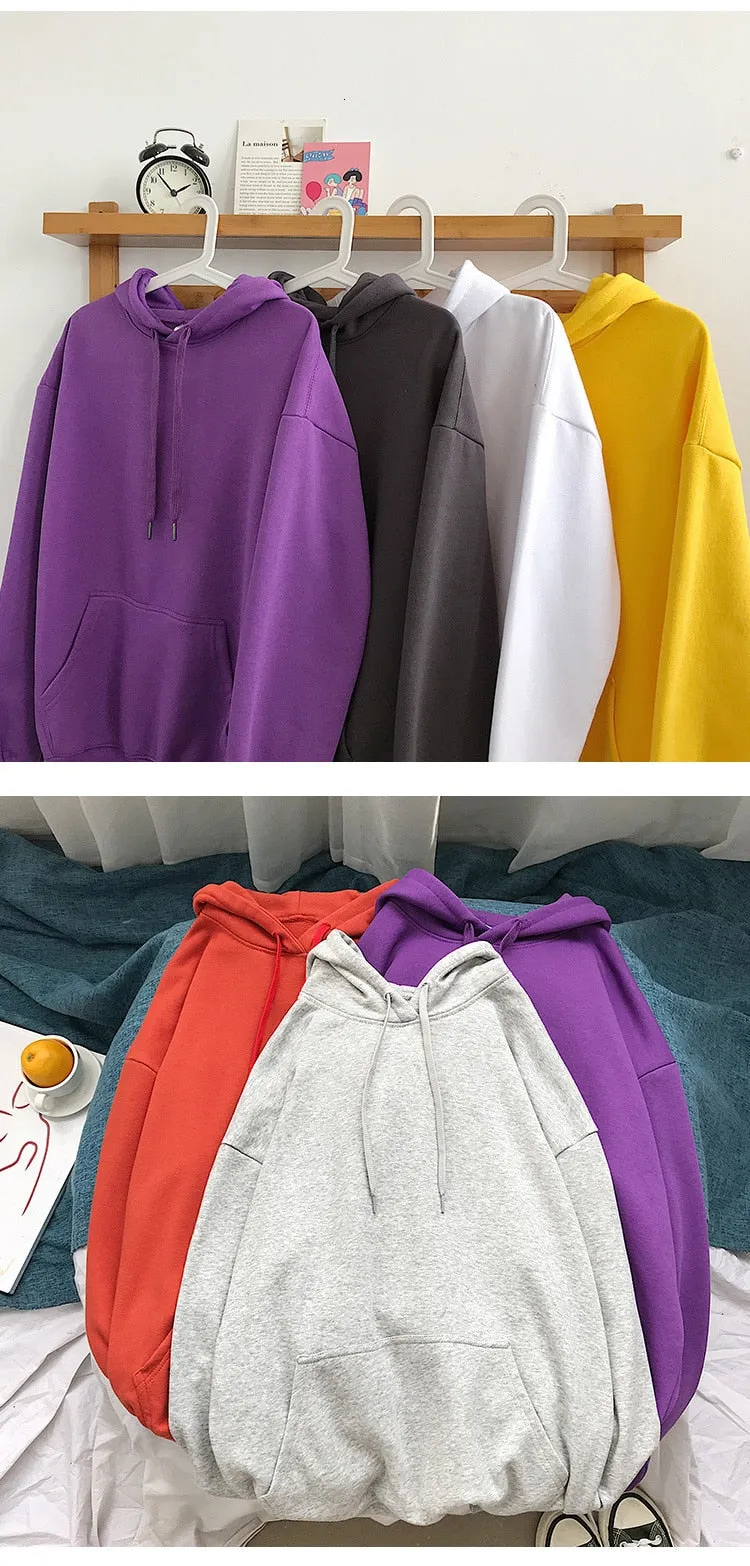 Wjczt Woman's Sweatshirts Solid 12 Colors Korean Female Hooded Pullovers Cotton Thicken Warm Oversized Hoodies Women # Hoodie # Women Hoodie