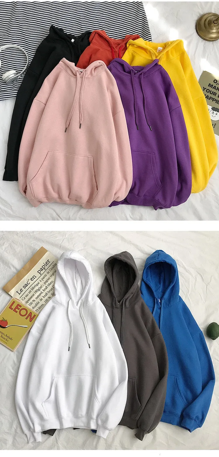 Wjczt Woman's Sweatshirts Solid 12 Colors Korean Female Hooded Pullovers Cotton Thicken Warm Oversized Hoodies Women # Hoodie # Women Hoodie