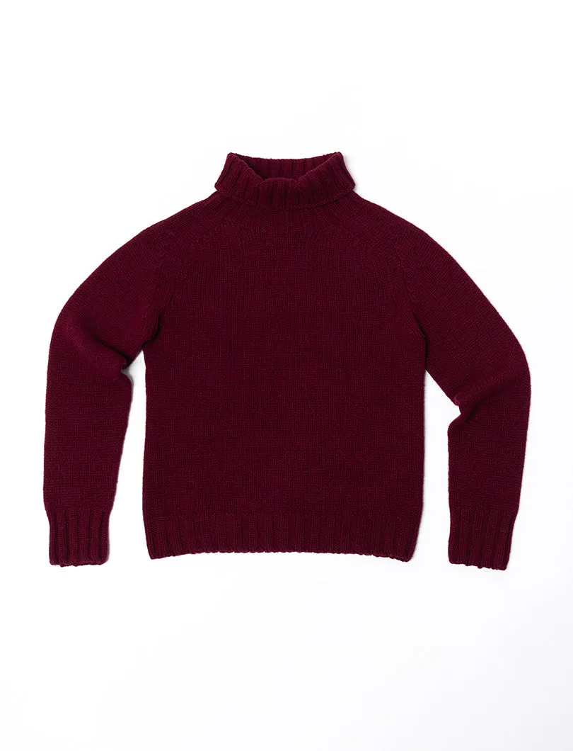 Womens Chunky Geelong Superfine Lambswool Polo Neck Jumper - Burgundy