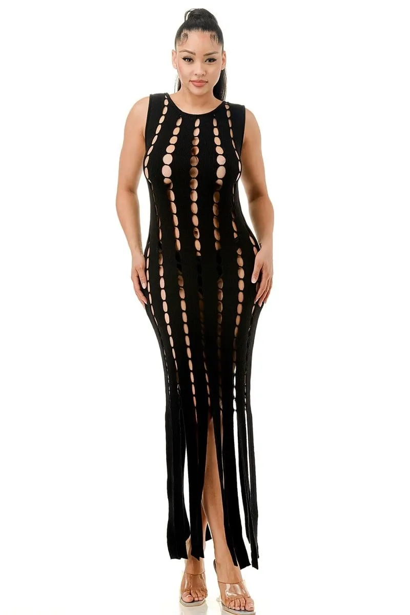 Women's cut-out fringe dress