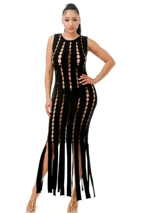 Women's cut-out fringe dress