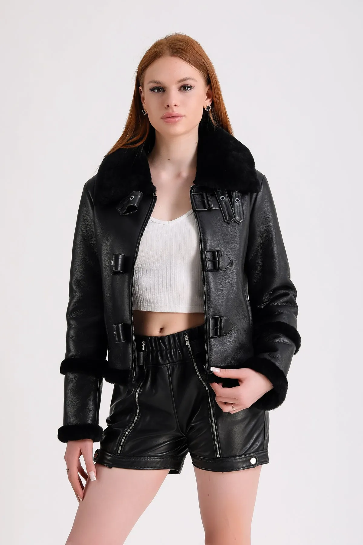 Women's Shearling Jacket, Black