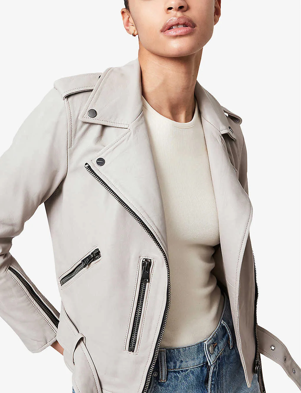 Women’s White Genuine Leather Biker Jacket