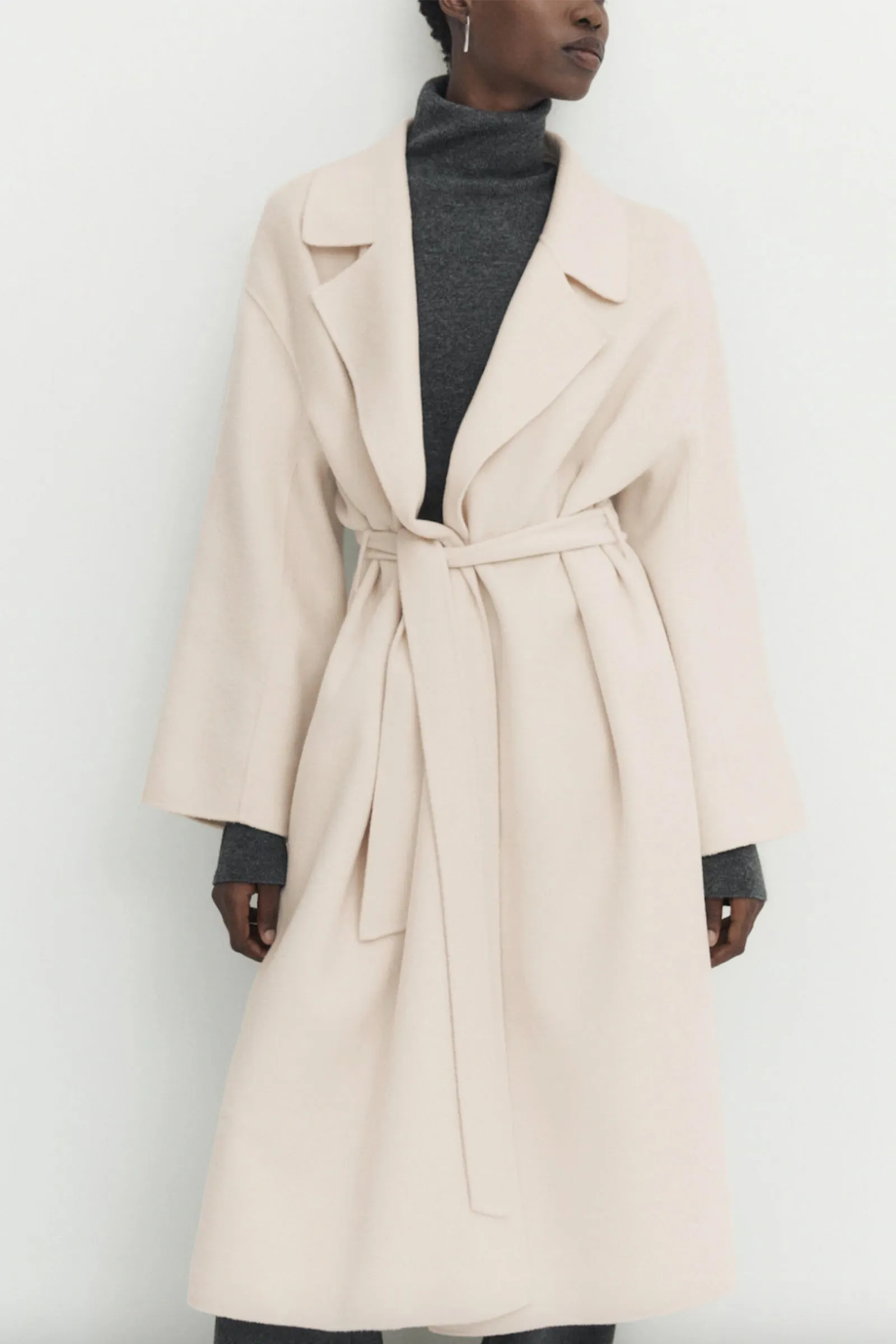 Wool Blend Robe Coat with Belt