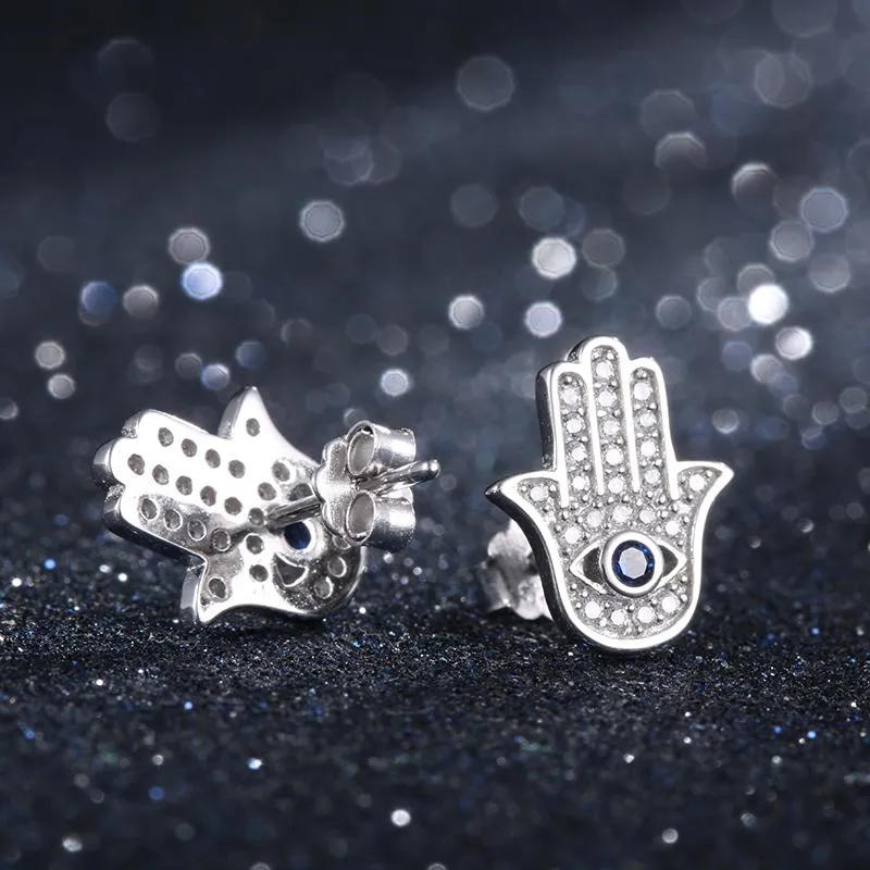 YE2140 925 Sterling Silver Hamsa Hand Stud Earrings