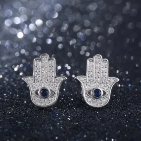 YE2140 925 Sterling Silver Hamsa Hand Stud Earrings