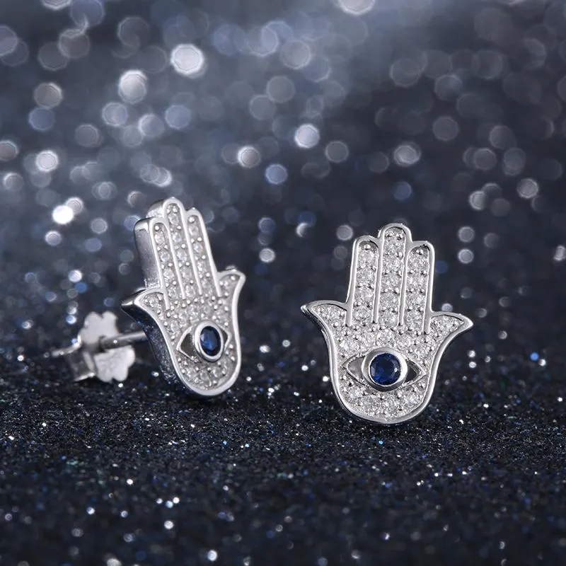 YE2140 925 Sterling Silver Hamsa Hand Stud Earrings