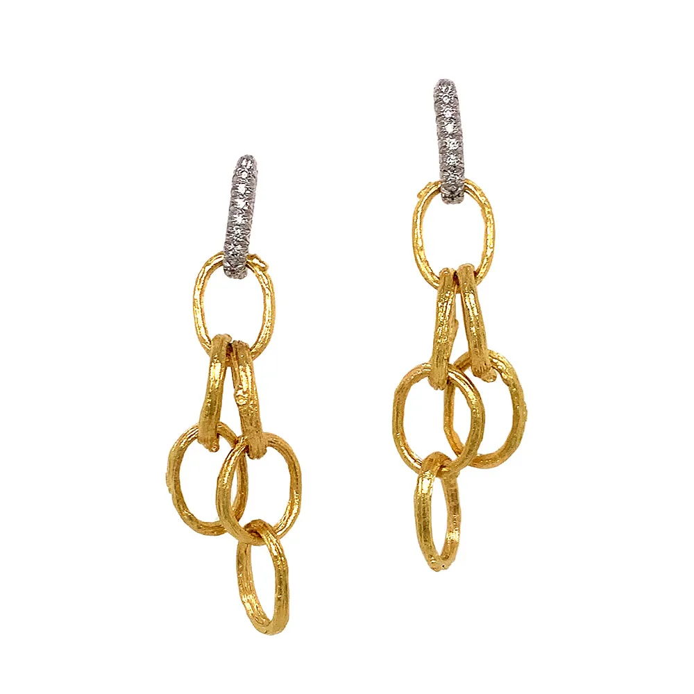 Yellow Gold and Diamond Dangle Earrings - "Open Branch"