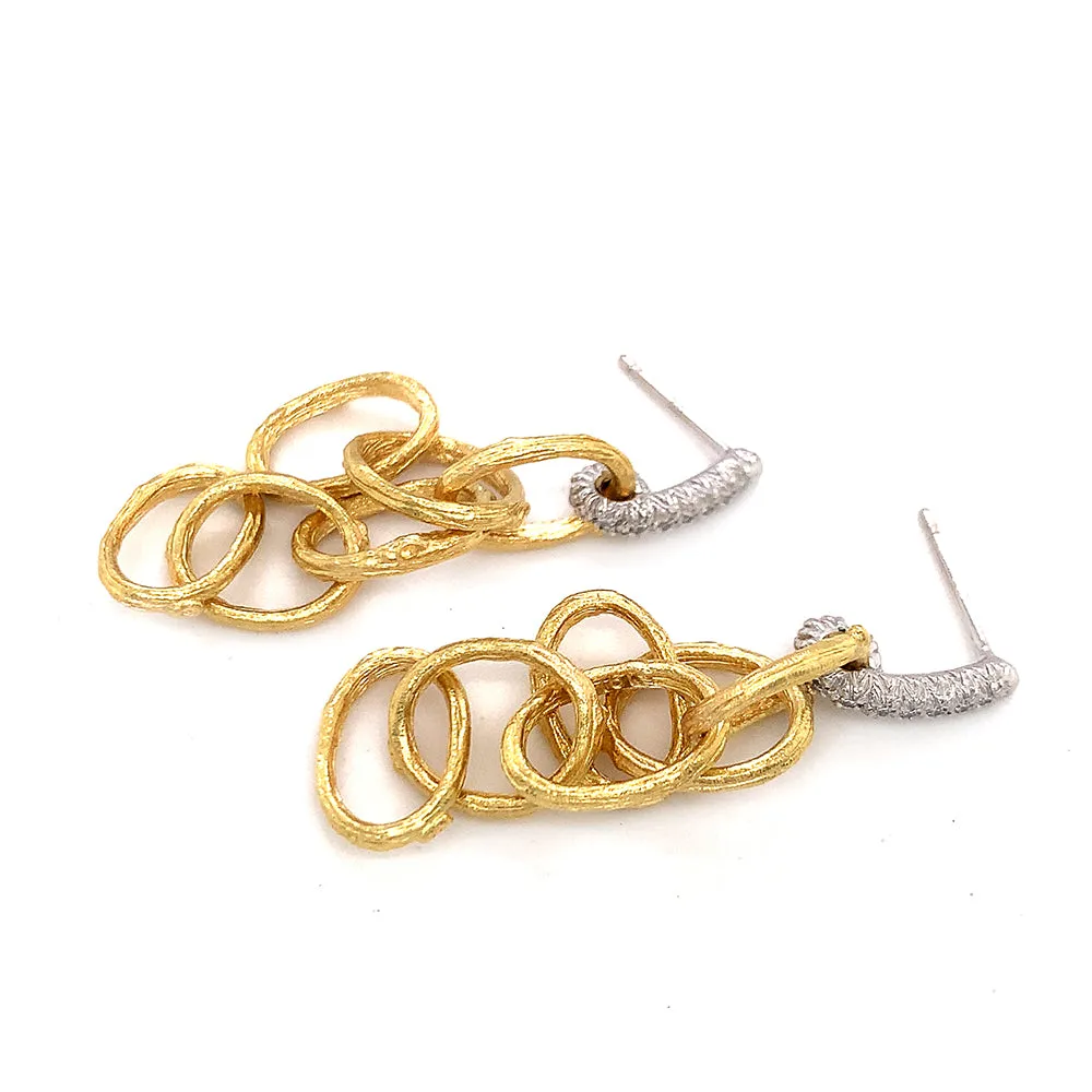 Yellow Gold and Diamond Dangle Earrings - "Open Branch"