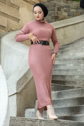 ZRF Women Polo Neck Knit Dress - Rose Pink - Tournai